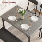 GarveeHome Dining Table Set for 4, Kitchen Table with Upholstered Chairs and Bench, Wood Rectangular Dining Table and Chairs Set for Small Space, Apartment, Dinner, Rustic Gray - Image 4