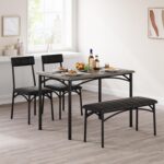 GarveeHome Dining Table Set for 4, Kitchen Table with Upholstered Chairs and Bench, Wood Rectangular Dining Table and Chairs Set for Small Space, Apartment, Dinner, Rustic Gray - Image 6