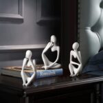 BrownLove 3pcs Decor White Thinker Statue Abstract Art Sculpture，Resin Collectible Figurines for Home Living Room Office Shelf Decoration - Image 6