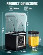 Wantjoin Professional Grade Blender - Soundproof & Quiet Commercial Blenders, Removable Shield, 2000W Watte, 67 Oz Capacity - and Frozen Drinks(Black) - Image 7