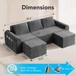 Cloud Sectional Couch with 2 Ottomans & 3 Pillows, Boneless Couches for Living Room, U Shaped Sectional Sofa Deep Seat Comfy Couch for Small Spaces, No Assembly Required, 72h to Restore - Image 3