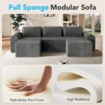 Cloud Sectional Couch with 2 Ottomans & 3 Pillows, Boneless Couches for Living Room, U Shaped Sectional Sofa Deep Seat Comfy Couch for Small Spaces, No Assembly Required, 72h to Restore - Image 5