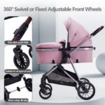 Infant Newborn Baby Stroller - 2 in 1 Pram Stroller with Reversible Seat, for 0-36 Months Babies (Pink) - Image 7