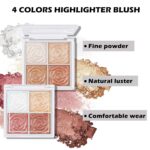 Boobeen Blush and Highlighter Palette- 4-color Metallic Shimmer Shadow Powder, Illuminator Makeup Set for Shading, Highlighting & Defining the Face - Image 5