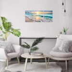 TutuBeer 3 Panel Beach Canvas Wall Art for Home Decor Blue Sea Sunset White Beach Painting the Picture Print on Canvas Seascape the Pictures for Home Decor Decoration,Ready to Hang - Image 5