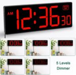 Soobest LED Digital Wall Clock, Large Digital Clock Bold Numbers with Seconds for Seniors Visually Impaired，Plug Electric Clock Dimmable Auto DST Large Display 10 Inches (Red) - Image 5