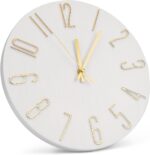 Wall Clock 12 Inch Silent Non-Ticking Imitation Wood Indoor Clock Round White Decor Clock Modern 3D Figures Quartz Wall Clocks for Home, Hotel, Office, School, Bedroom, Living Room, Kitchen - Image 3