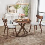 Tangkula Mid-Century Modern Round Dining Table Set for 2, Wooden Kitchen Table & 2 Chairs with Cushioned Seats, Compact 3-Piece Dining Set for Small Spaces, Kitchen, Living Room - Image 3