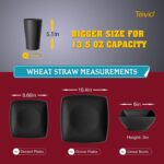 Teivio 16-piece Plastic Wheat Straw Square Dinnerware Set for 4, Unbreakable Dinner Plates, Salad Plates, Snack Bowls, Tumblers 13.5 oz, Dishwasher Safe, Kitchen Outdoor Camping,Black - Image 3