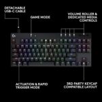 Logitech G PRO X TKL Rapid Tenkeyless Wired Gaming Keyboard with Magnetic Analog Switches, RGB - Black, PC Gaming Keyboards, Pro - Image 8