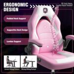 Gaming Chair, Leather High-Back Home Office Desk Chair with Flip-Up Arms, Ergonomic Padded Rolling Wheels Swivel Tilt Gamer Computer Chair with Comfy Lumbar Support, Height Adjustable, Pink - Image 5