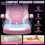 Gaming Chair, Leather High-Back Home Office Desk Chair with Flip-Up Arms, Ergonomic Padded Rolling Wheels Swivel Tilt Gamer Computer Chair with Comfy Lumbar Support, Height Adjustable, Pink - Image 6