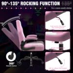 Gaming Chair, Leather High-Back Home Office Desk Chair with Flip-Up Arms, Ergonomic Padded Rolling Wheels Swivel Tilt Gamer Computer Chair with Comfy Lumbar Support, Height Adjustable, Pink - Image 7