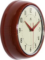 Infinity Instruments LTD. Retro 9 inch Silent Sweep Non-Ticking Mid Century Modern Kitchen Diner Wall Clock Quartz Movement Retro Wall Clock Decorative (Red)… - Image 3