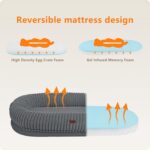 Human Dog Bed for Adult, Reversible 2 Layer Gel Infused Orthpedic Memory Foam, Washable Faux Fur, Plump Edge with Blanket, Storage Pocket, Strap, 71"x41.3"x11", Medium Gray - Image 3