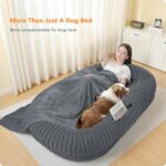 Human Dog Bed for Adult, Reversible 2 Layer Gel Infused Orthpedic Memory Foam, Washable Faux Fur, Plump Edge with Blanket, Storage Pocket, Strap, 71"x41.3"x11", Medium Gray - Image 7