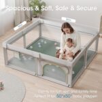 Baby Play Mat for Floor, 50x50 Vegan Leather Playpen Mat, Thickened Foam Cushioned Mat for Infants and Toddlers, Waterproof, Non-Slip & Stylish Playmat for Babies, Easy to Clean, Green - Image 3