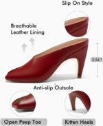 Coutgo Womens Kitten Heels Mules Open Peep Toe Slide Sandals Slip On Summer Dress Shoes - Image 5