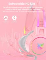 Lightweight Gaming Headset with Detachable Cat Ears, RGB Lighting, Wired Over Ear Headphones with Mic for PC, PS4, PS5, Switch, Stereo Surround Sound, Self-Adjusting Headband - Image 6