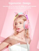 Lightweight Gaming Headset with Detachable Cat Ears, RGB Lighting, Wired Over Ear Headphones with Mic for PC, PS4, PS5, Switch, Stereo Surround Sound, Self-Adjusting Headband - Image 8