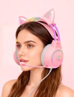 Lightweight Gaming Headset with Detachable Cat Ears, RGB Lighting, Wired Over Ear Headphones with Mic for PC, PS4, PS5, Switch, Stereo Surround Sound, Self-Adjusting Headband - Image 9