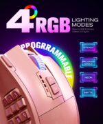 UtechSmart Venus Pro Wireless MMO Gaming Mouse, 16,000 DPI Optical Sensor, Wired/Wireless Dual Modes, 16M Chroma RGB Lighting, 16 Programmable Buttons, Ergonomic Design, Up to 70H, Pink - Image 6