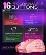 UtechSmart Venus Pro Wireless MMO Gaming Mouse, 16,000 DPI Optical Sensor, Wired/Wireless Dual Modes, 16M Chroma RGB Lighting, 16 Programmable Buttons, Ergonomic Design, Up to 70H, Pink - Image 7
