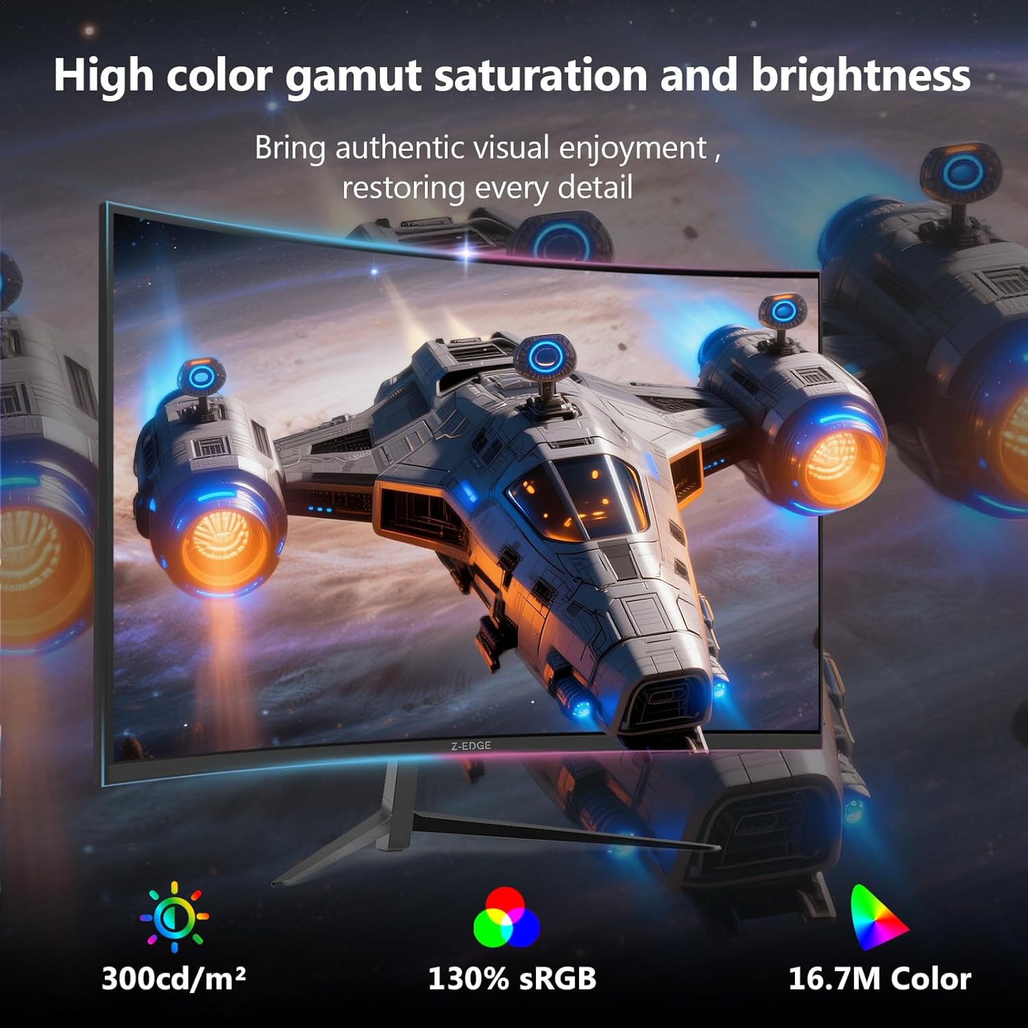 Z-Edge 27 inch Curved Gaming Monitor, QHD 1440P 165Hz 144Hz Curved 1500R Computer Monitor, MPRT 1ms Monitor Gaming, 16.7M Colors, UG27Q Frameless Bezel, 2X DP 1.4 Ports and 2X HDMI 2.0 Ports - Image 5