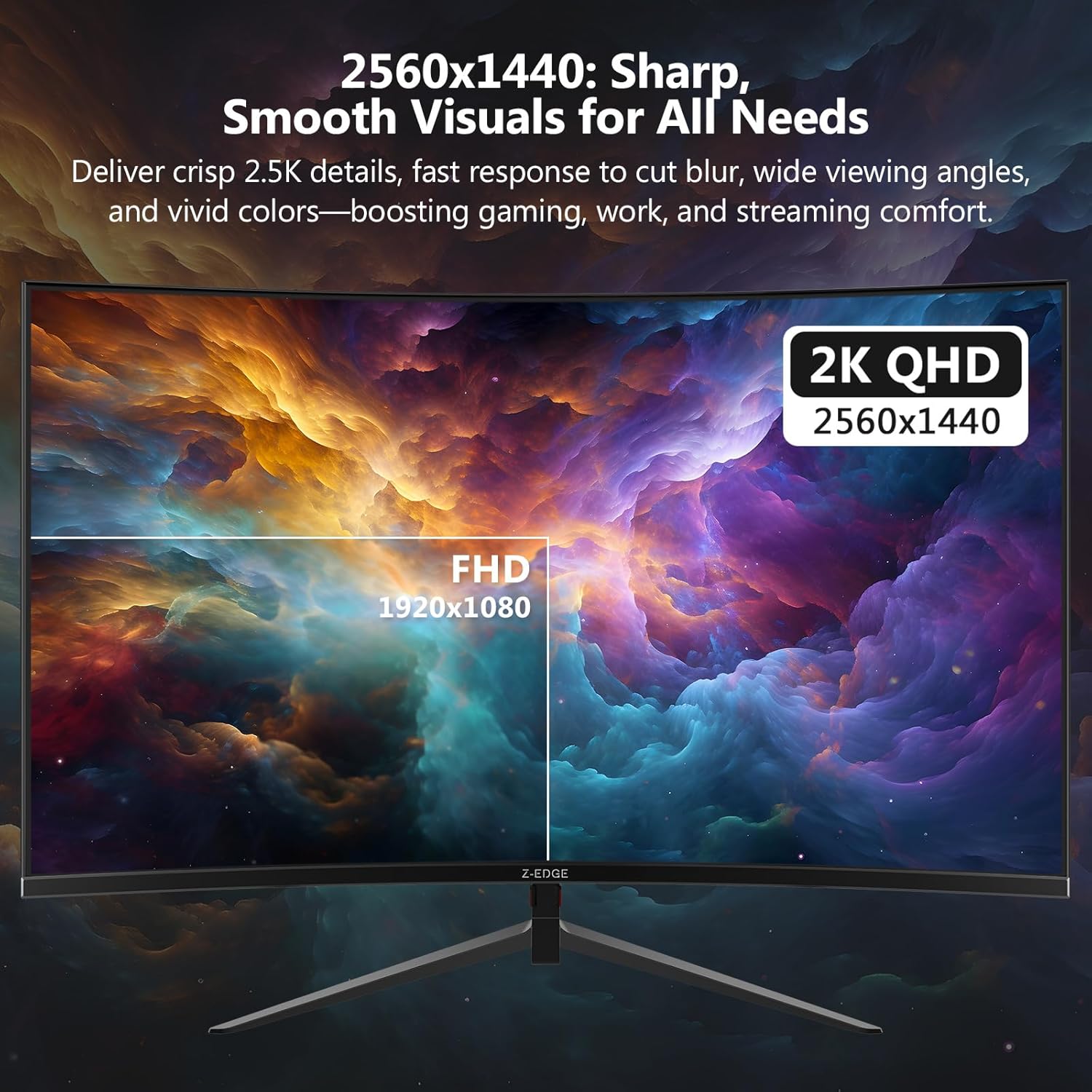 Z-Edge 27 inch Curved Gaming Monitor, QHD 1440P 165Hz 144Hz Curved 1500R Computer Monitor, MPRT 1ms Monitor Gaming, 16.7M Colors, UG27Q Frameless Bezel, 2X DP 1.4 Ports and 2X HDMI 2.0 Ports - Image 6