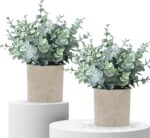 2 Pack Fake Plants Eucalyptus Small Potted Artificial Plants Indoor Greenery for Shelf Desk Home Bathroom Farmhouse Living Room Coffee Table Decor - Image 2
