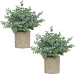 2 Pack Small Fake Plants, Artificial Eucalyptus with Gray Paper Pulp Pots, Small Potted Faux Greenery for Home Decor Indoor, Bathroom, Shelf, Office, Desk, Farmhouse Room Decoration - Image 2