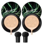 2Pcs Mushroom Head Air Cushion CC Cream, Long Lasting Oil Control BB Cream for All Skin Types, Moisturizing Foundation Face Makeup Set with Foundation Brush （#Natural） - Image 2
