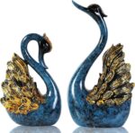 2pcs Swan Statues Couple's Home Decorations for Living Room Decor and Accessories, Sculptures Home Decor for Coffee Table, Book Shelf Decor Accents (Blue) - Image 2