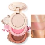 3-in-1 Blendable Trio, Contour and Highlight Blush Makeup Palette, Cream Bronzer, Silky Smooth Powder Blush, Shimmer Highlighter Makeup Powder, Travel-Friendly Stackable Make Up Kit with Mirror(01) - Image 2