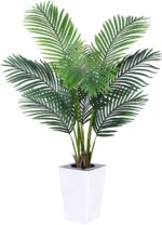 5FT Artificial Palm Tree with White Tall Planter - Fake Tree Areca Floor Plant in Pot - Artificial Silk Plants for Indoor Home Office Decor - Image 2