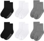 6 Pack Baby Socks and Toddler Socks,Soft Cotton Crew Socks with Non-Slip Grips for Infants,Boys and Girls,2-4T,(Black/White/Gray) - Image 2