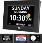 7 Inch Clock with Day and Date for Elderly Large Display Digital Clocks 12 Alarms 3 Display Modes Large Font Alzheimer's Clock Alarm Clocks for Seniors Auto DST Black - Image 2