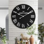 ARTPOWER Large Farmhouse Wall Clock, 35.5” Shiplap Wall Clock with Roman Numeral, Nearly Non-Ticking, Round Wall Clocks for Living Room Decor, Office, Bedroom, Entrance, Black - Image 2