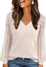 AUTOMET Women Long Sleeve Shirts Fall Lace Tops 2025 Fashion V Neck Sweaters Dressy Casual Winter Tunic Blouse Trendy Outfit - Image 2