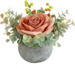 Artificial Flowers Kit with Pot, Combination of Fake Silk Orange Roses and Greenery,Small Plant Potted Decor for Offices,Bookshelf,Bedroom, Living Room,Party,Wedding Decorations - Image 2