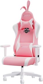 AutoFull C2 Gaming Chair,Ergonomic Wingless Cushion Computer Chair,PU Leather Racing Style Office Chair with Lumbar Support Pillow and Footrest,Pink - Image 2