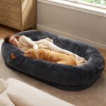 Bedsure Human Dog Bed, 71.0" x 44.0" x 12.0" Calming Giant Human Dog Bed for Adults People Fits Pet Families with Storage Pocket, Fluffy Faux Fur Orthopedic Pet Bean Bed, Dark Grey - Image 2