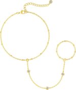 Bracelets for Women,14K Gold/Silver Plated Dainty Hand Chain Bracelets Trendy Ring Bracelet Charm Gold Cuff Bangle Stackable Bracelets Jewelry Adjustable 7"+2" - Image 2