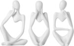 BrownLove 3pcs Decor White Thinker Statue Abstract Art Sculpture，Resin Collectible Figurines for Home Living Room Office Shelf Decoration - Image 2