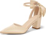 Coutgo Womens Chunky Heels Low Heel Ankle Strap D'Orsay Pumps Closed Pointed Toe Wedding Bridal Shoes - Image 2