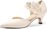 Coutgo Womens Low Kitten Heels Dressy Shoes Comfortable Closed Toe Flower Slip on Formal Party Dance Heeled Pumps - Image 2