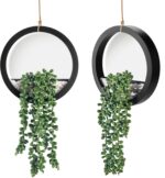 Der Rose 2 Pack Fake Plants Hanging Artificial Succulents Plants in Black Pots for Living Room Bathroom Accessories Boho Farmhouse Wall Decor - Image 2