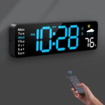 Digital Wall Clock, Digital Clock Large Display with Remote Control, Corded LED Alarm Clocks with Date, Week, Temp, Humidity, Auto DST, Countdown, for Living Room Bedroom Classroom Office (Blue) - Image 2