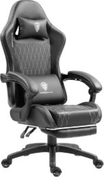 Dowinx Gaming Chair with Massage Lumbar Support and Footrest, Gaming Chairs for Adults, Ergonomic Computer Chair High Back with Pocket Spring Cushion, Swivel Recliner with Headrest, Black - Image 2