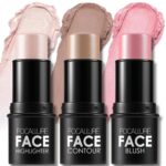 FOCALLURE 3 Pcs Cream Contour Sticks,Shades with Highlighter & Bronzer & Blush,Non-greasy Long-wear Face Contouring Pen,Easy to Sculpt the Face and Create a Lightweight Finishing Makeup,FAIR - Image 2